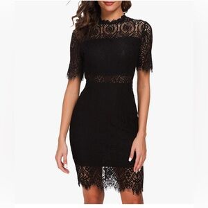 ZALALUS Elegant Black Lace Midi Dress